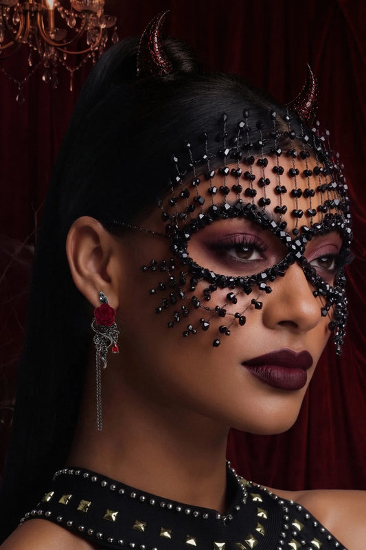 Samira Gothic Crystal Mesh Tassel Mask Dress - product view 1