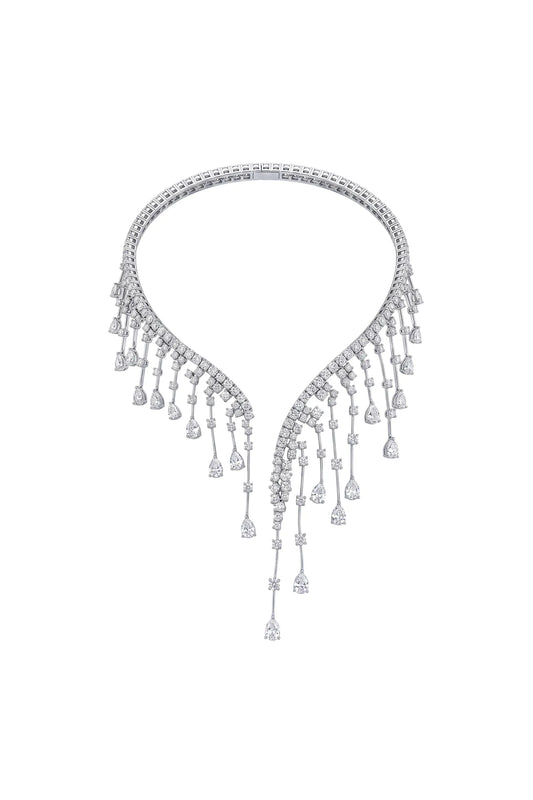 Rueny Luxury V Shape Multi Layer Crystal Drop Rhinestone Tassel Necklace Accessories - product view 2