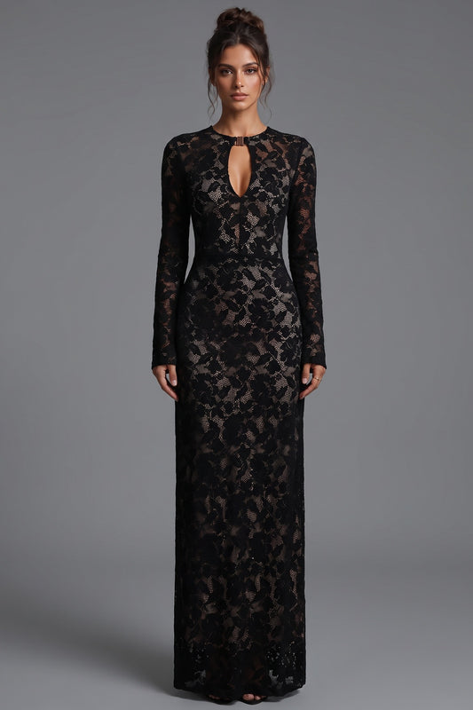 Black Floral Lace Column Gown black floral lace gown - product view 1