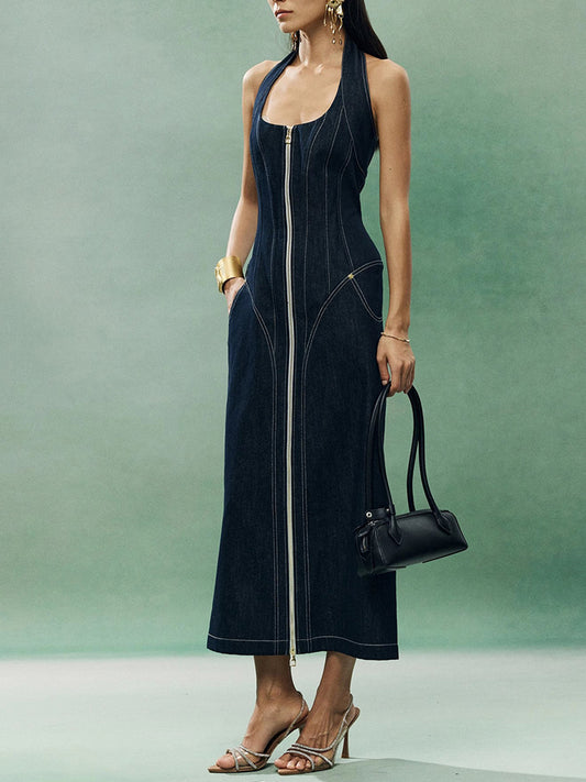 Denim Patchwork Long Dress