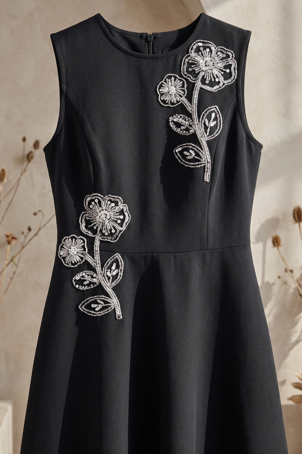 Black Structured Mid-Weight Woven A-Line Fit-and-Flare Midi Dress black structured mid-weight woven dress - product view 6