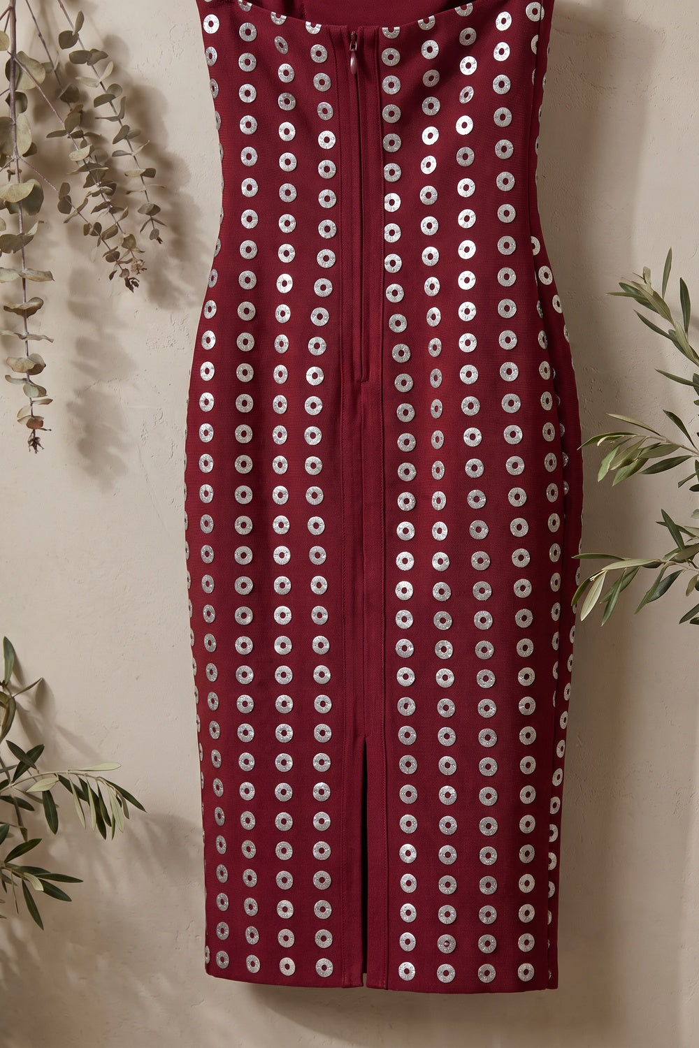 Burgundy Heavy Stretch Knit Bodycon Midi Dress burgundy heavy stretch knit midi dress - product view 6
