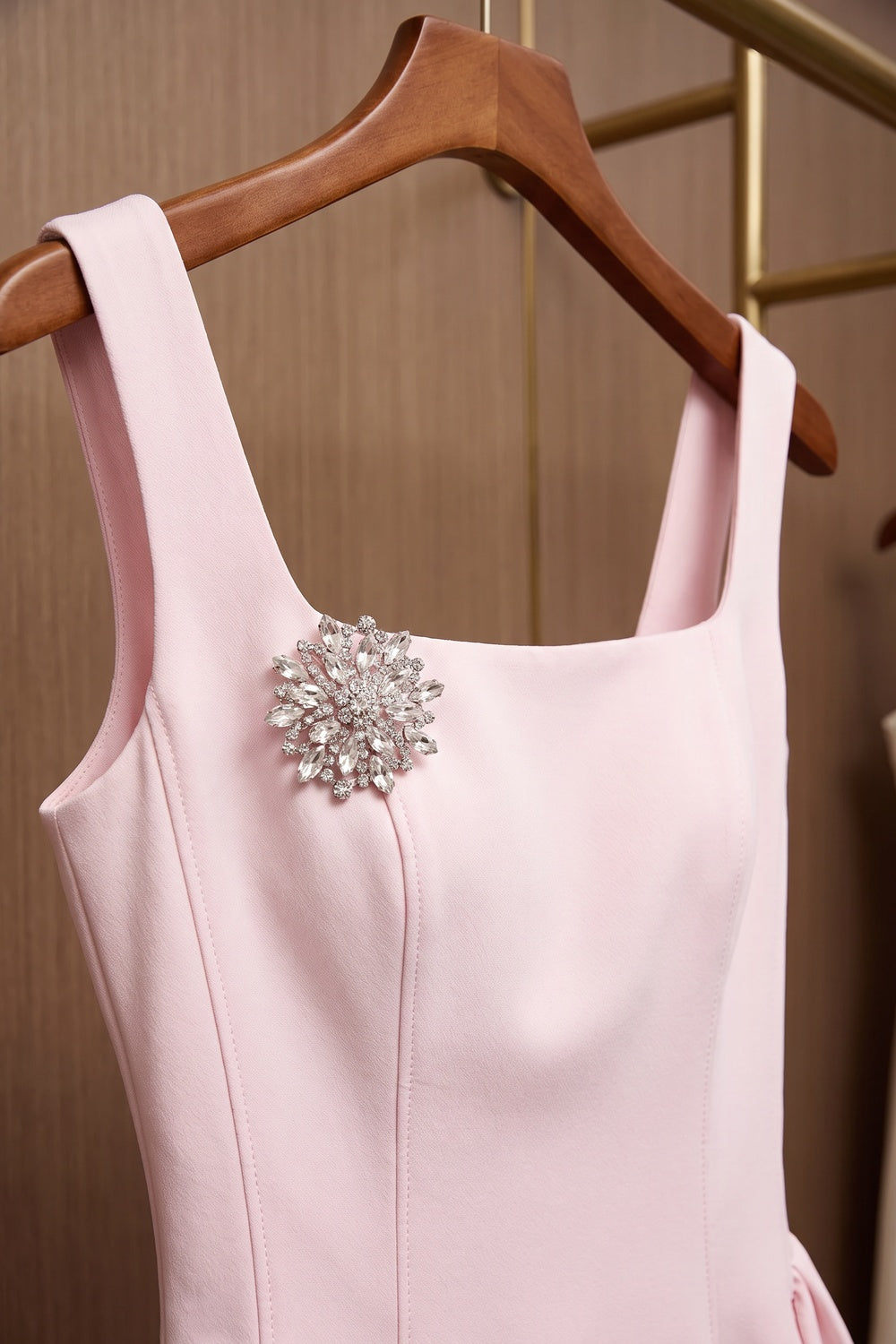 Light Pink Structured Satin Fit-and-Flare Midi Dress light pink structured mid-weight satin dress - product view 7