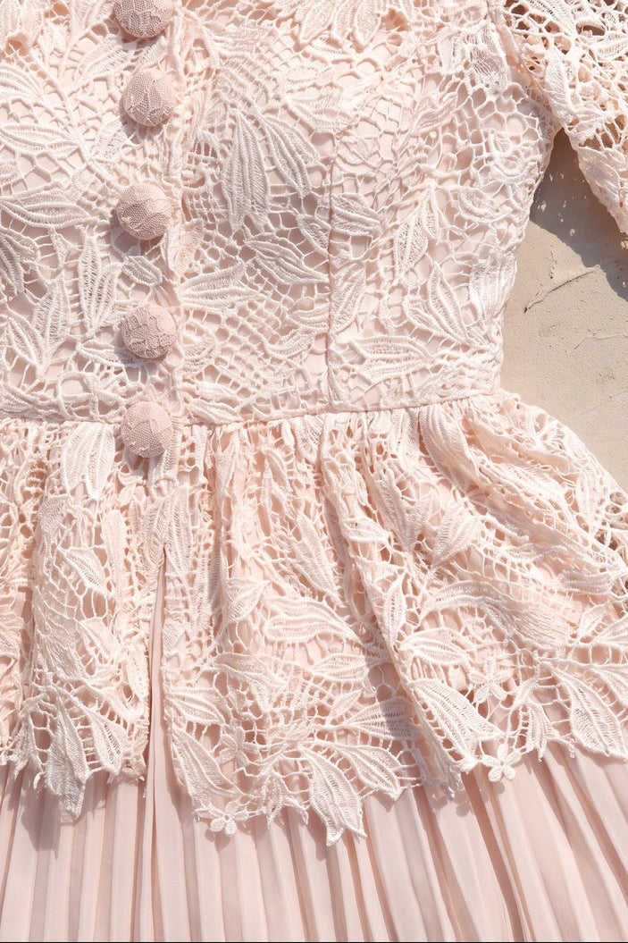 Pale Blush Pink Lace Fitted Peplum Top with A-Line Maxi Skirt Two-Piece Set pale blush pink lace two-piece set - product view 7