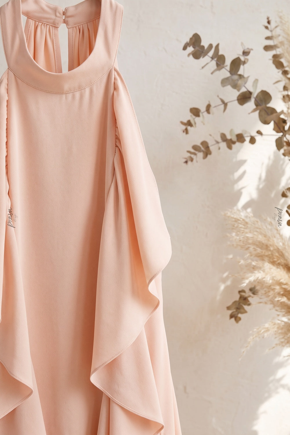 Pale Peach Lightweight Crepe A-Line Tiered Dress pale peach lightweight crepe dress - product view 7