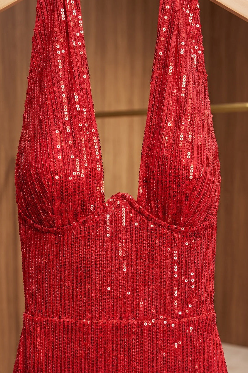 Red Sequined Mesh Mermaid Gown red sequined mesh gown - product view 7