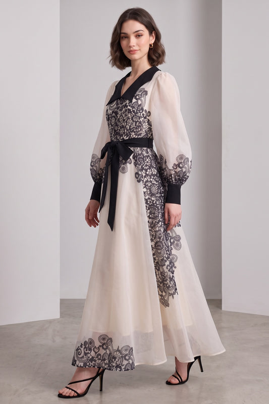cream sheer organza A-line maxi dress cream sheer organza maxi dress - product view 3