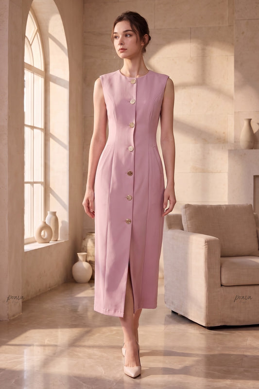 Dusty Pink Woven Suiting Sheath Vest Dress dusty pink woven suiting vest dress - product view 9
