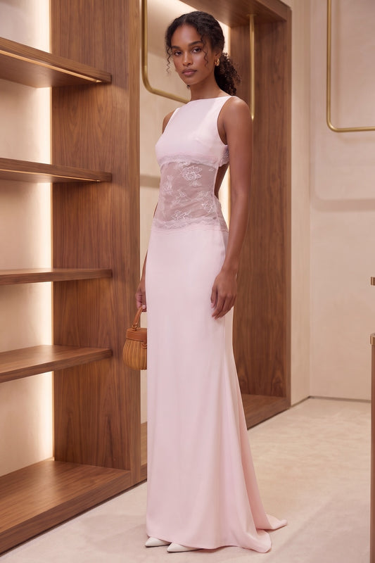 Soft Pink Lace Panel Maxi Dress Premium Fabric - product view 7