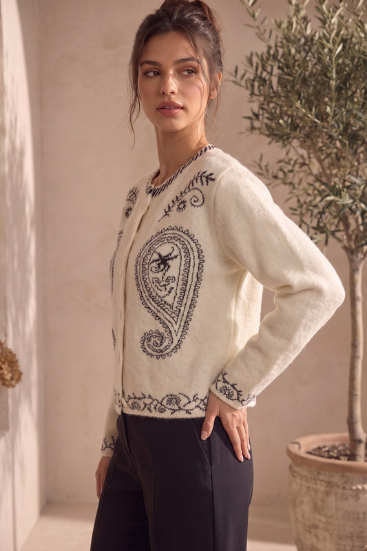 Cream Brushed Fuzzy Knit Boxy Cropped Cardigan cream, off-white brushed fuzzy knit cardigan - product view 9
