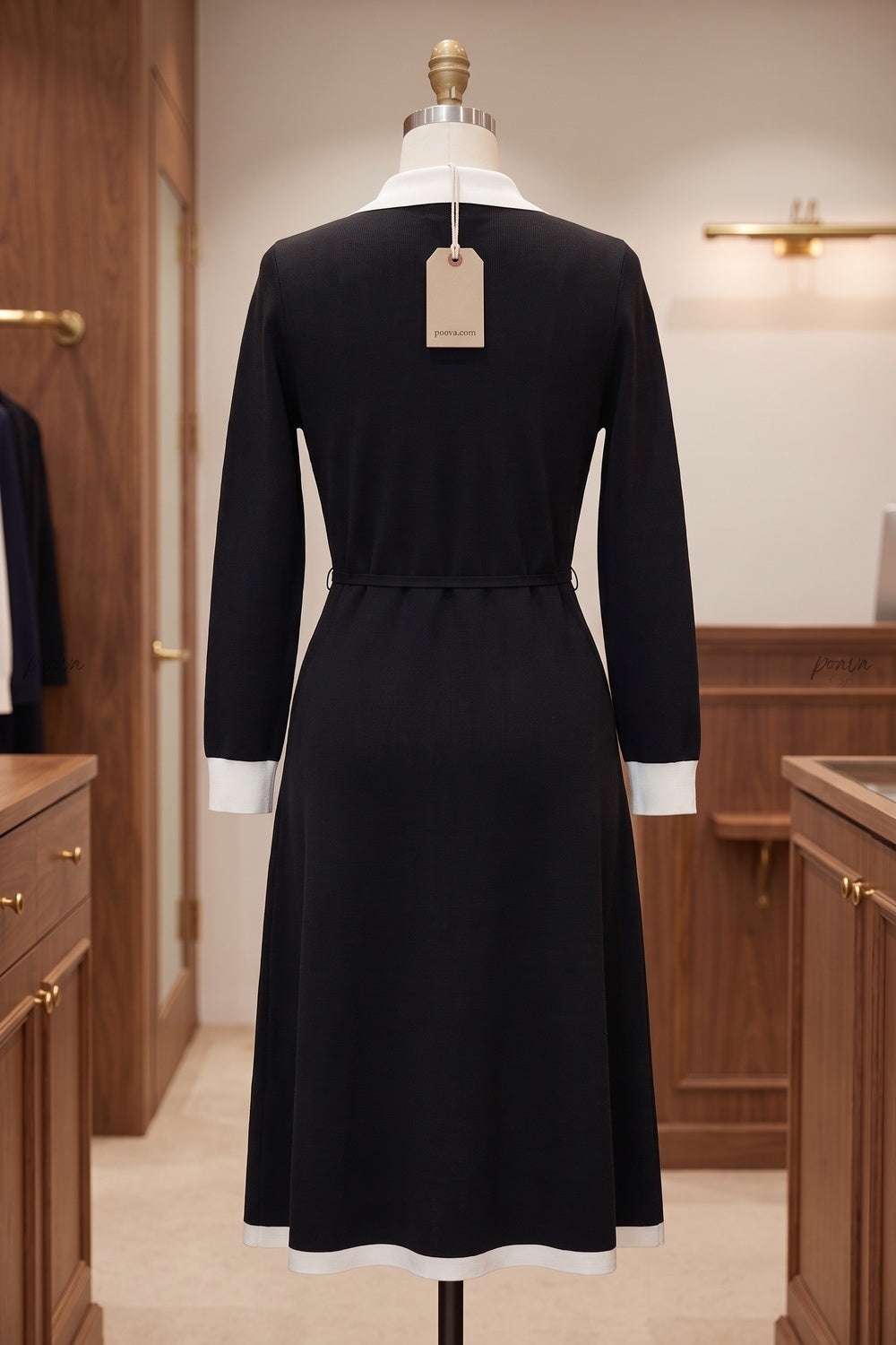 Black Fine-Gauge Ribbed Knit A-Line Midi Dress black fine-gauge ribbed knit dress - product view 4