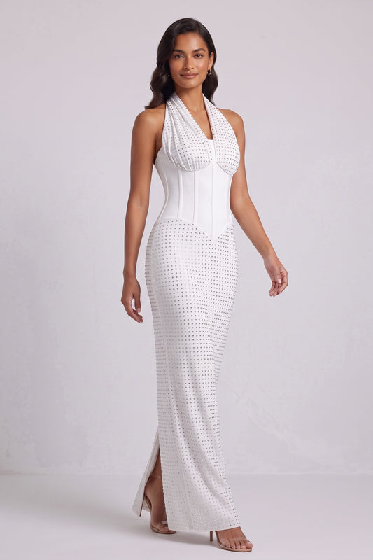white structured knit column gown white structured knit gown - product view 2