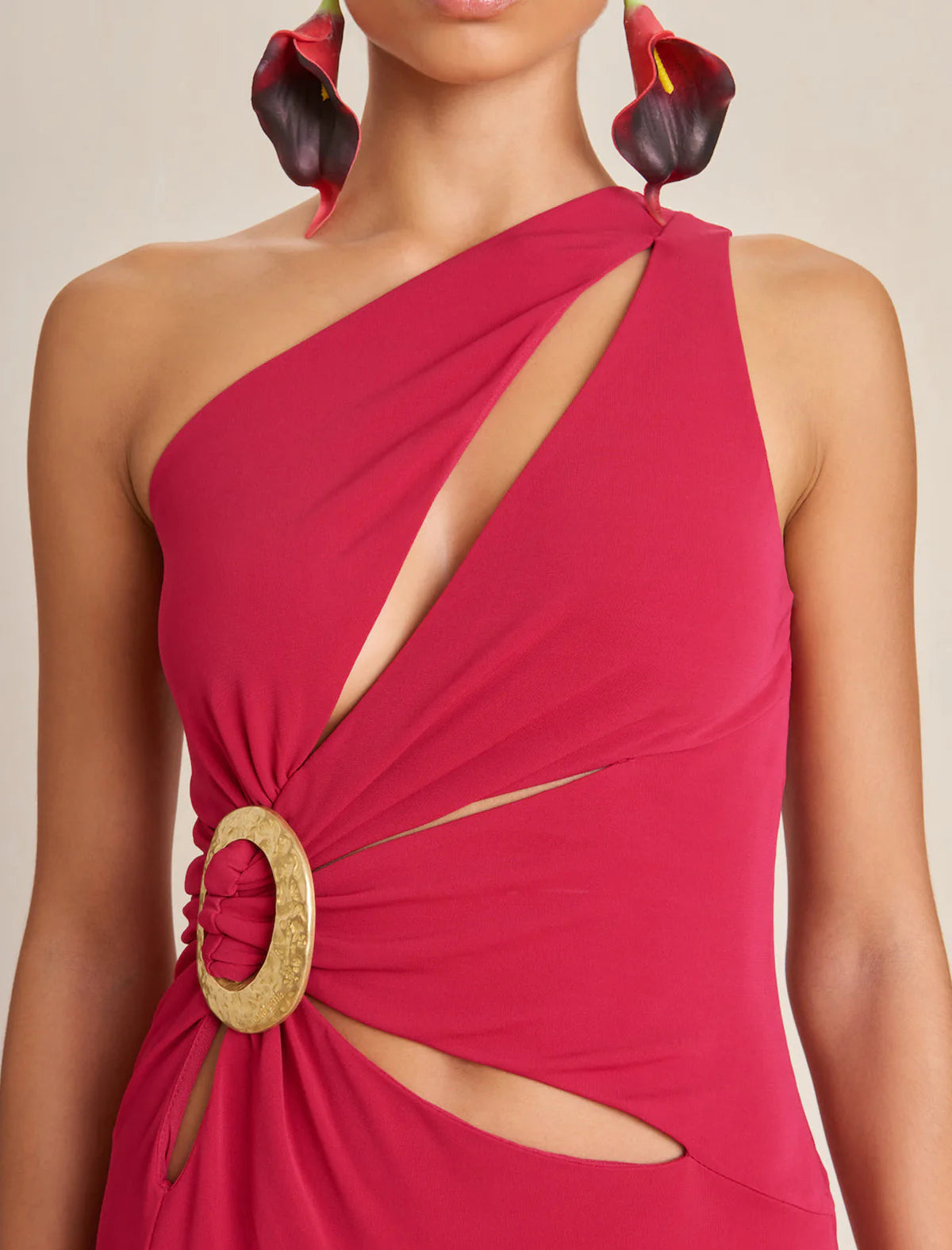 one-shoulder cutout side slit maxi dress in magenta