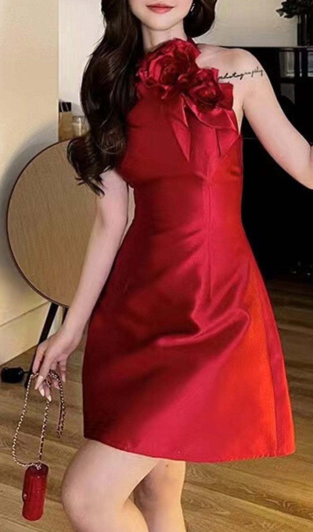 BOSE EMBELLISHED SLEEVELESS MINI DRESS IN RED