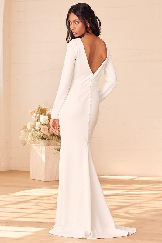 White Long Sleeve Mermaid Maxi Dress