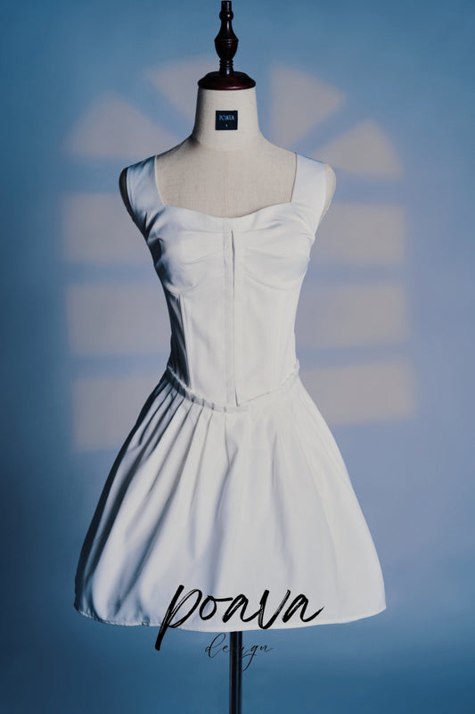 WHITE PLEATED MINI DRESS