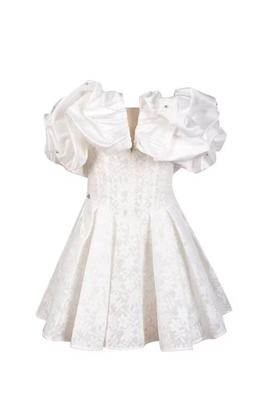 OFF SHOULDER CORSET MINI DRESS IN WHITE