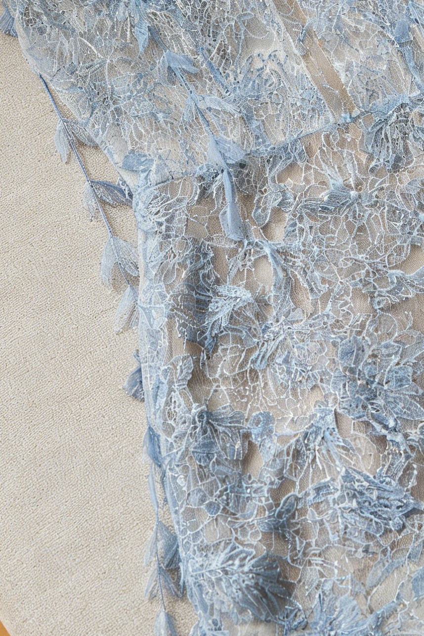 BLUE BEADED LACE PENCEL DRESS