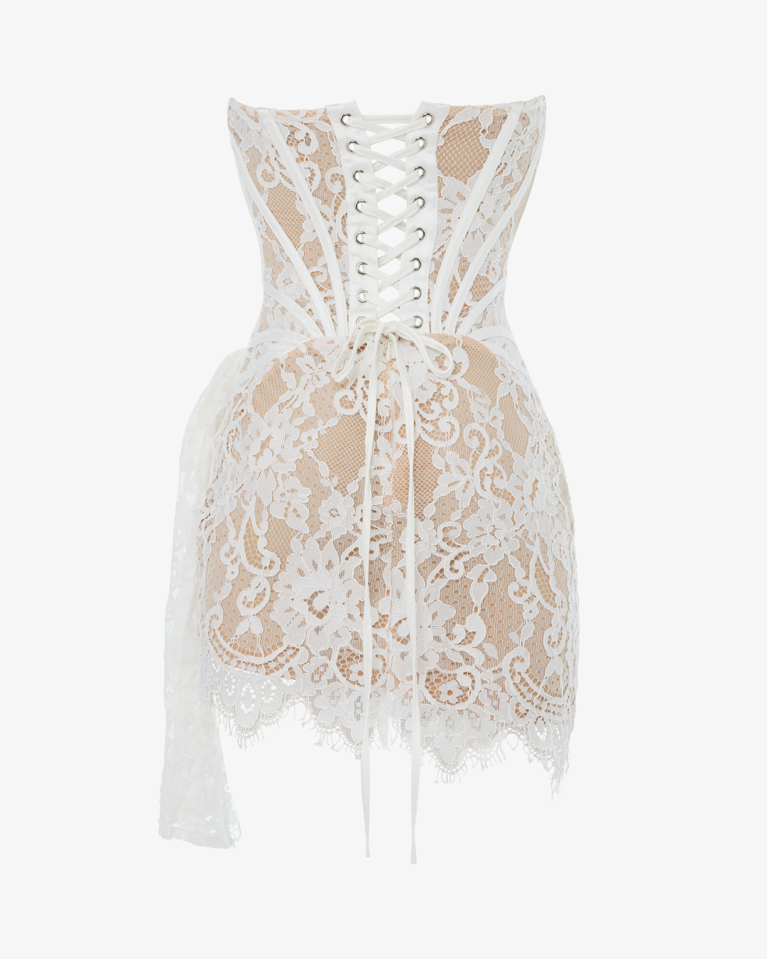 White lace corset draped mini dress
