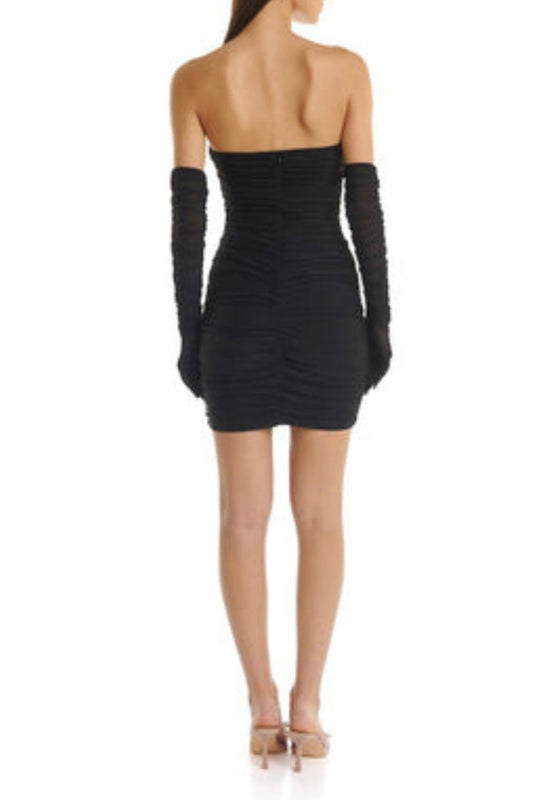 3D FLOWER BANDAGE MINI DRESS IN BLACK