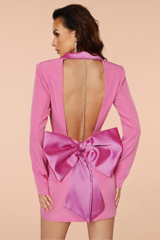 BACKLESS BOW MINI DRESS IN PINK