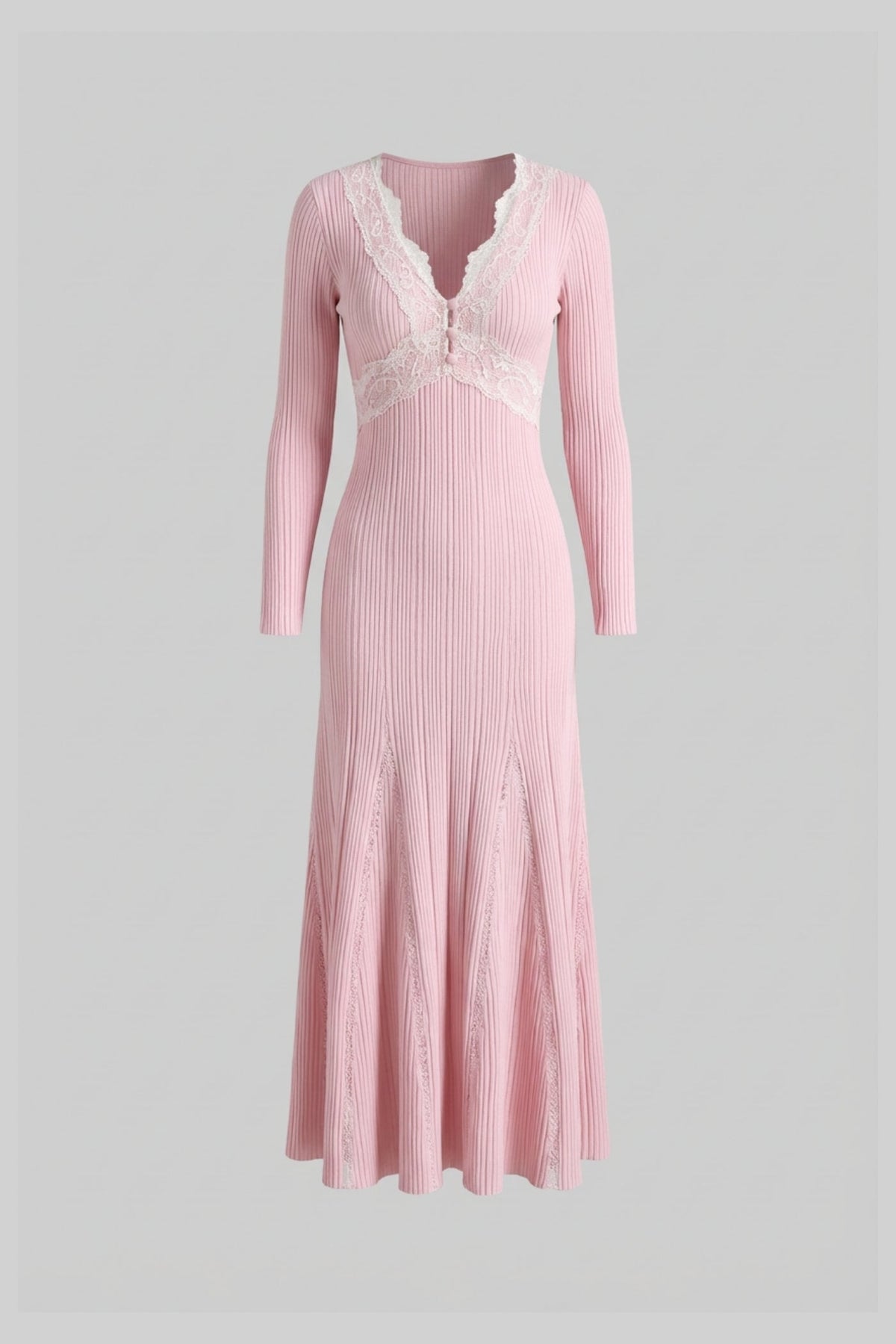 apphia Pink Contrast Lace Knit Midi Dress