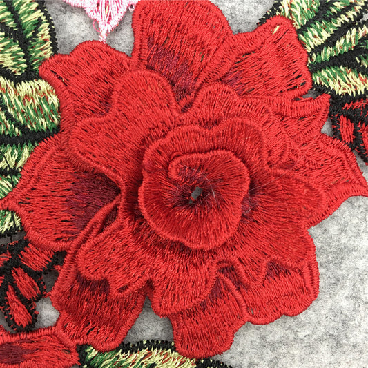 Embroidered fabric patches, patch patches, ethnic style, water-soluble lace trim, 3D DIY multicolored rose flowers