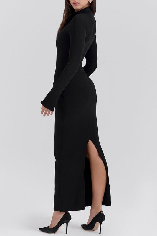 Long sleeve bandage maxi dress in black