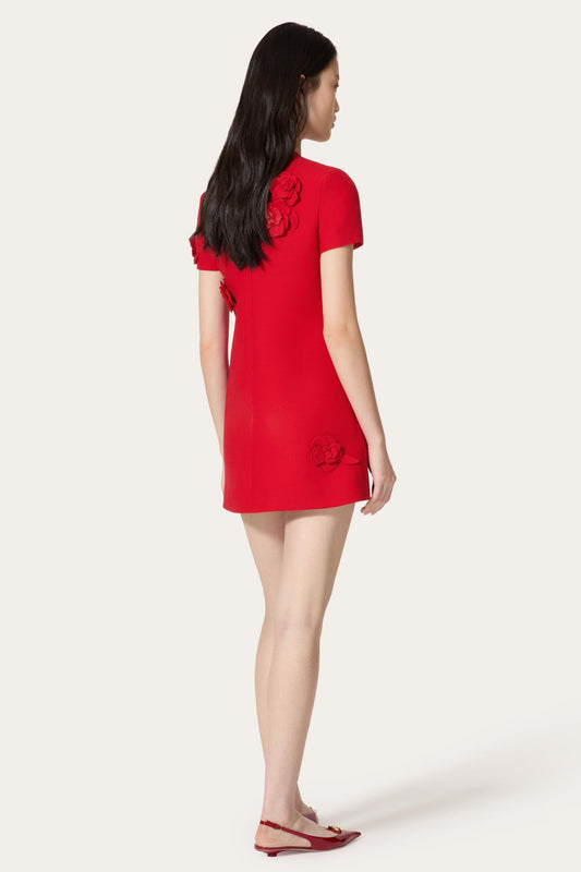 SELENA EMBROIDERED CREPE COUTURE MINI DRESS IN RED