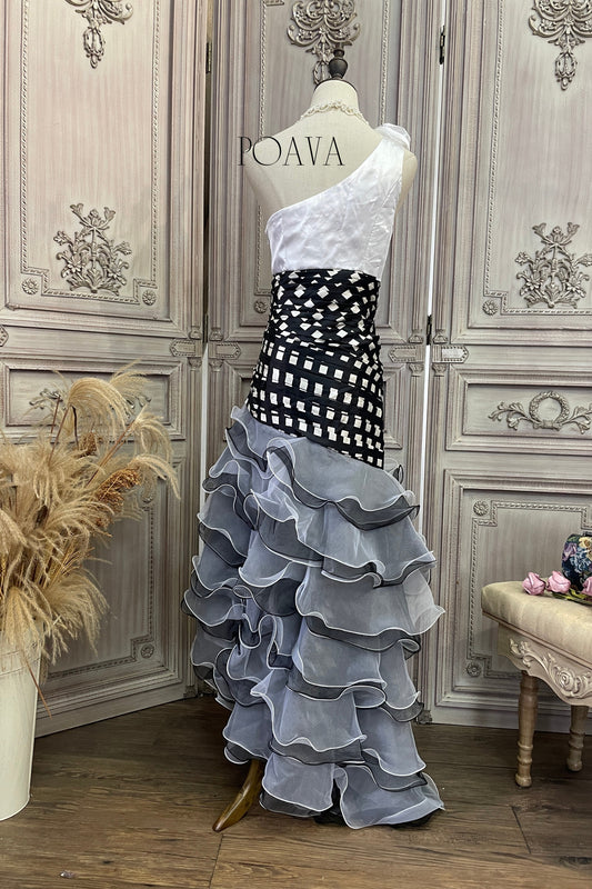 Embellished Ruffle Chiffon Maxi Dress