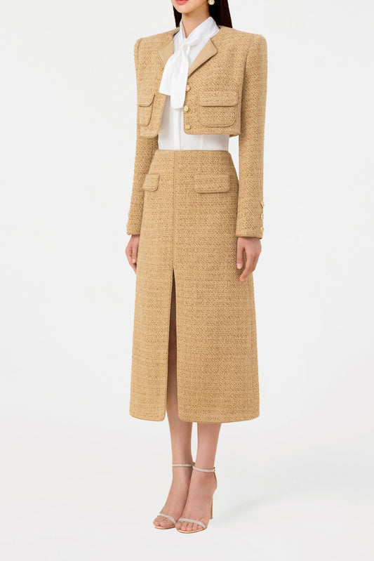 Gold Tweed Jacket Set Dress