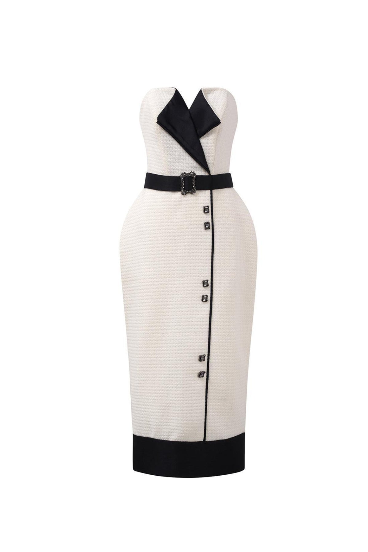 Regina Pegged Semi-Heart Neck Tweed Midi Dress