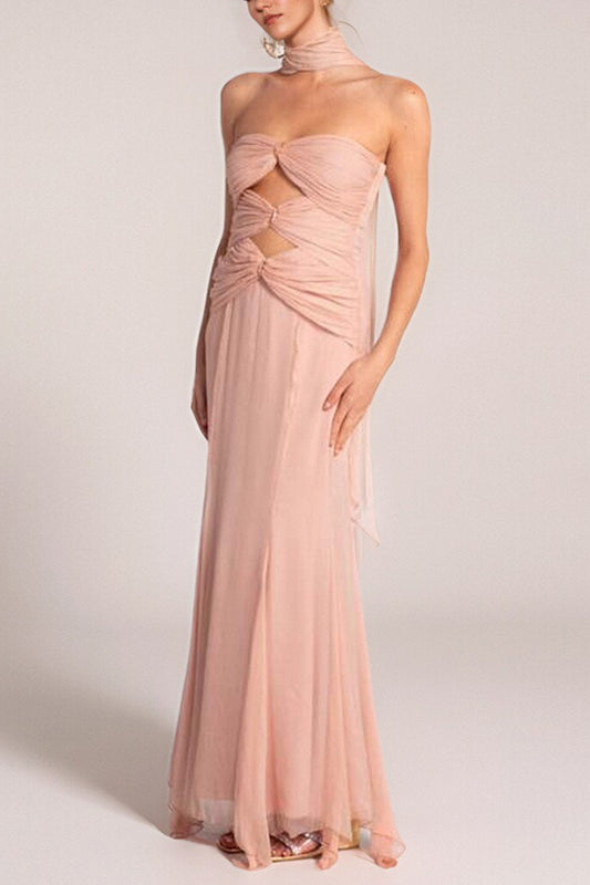 Tulle sleeveless mermaid maxi dresses in pink