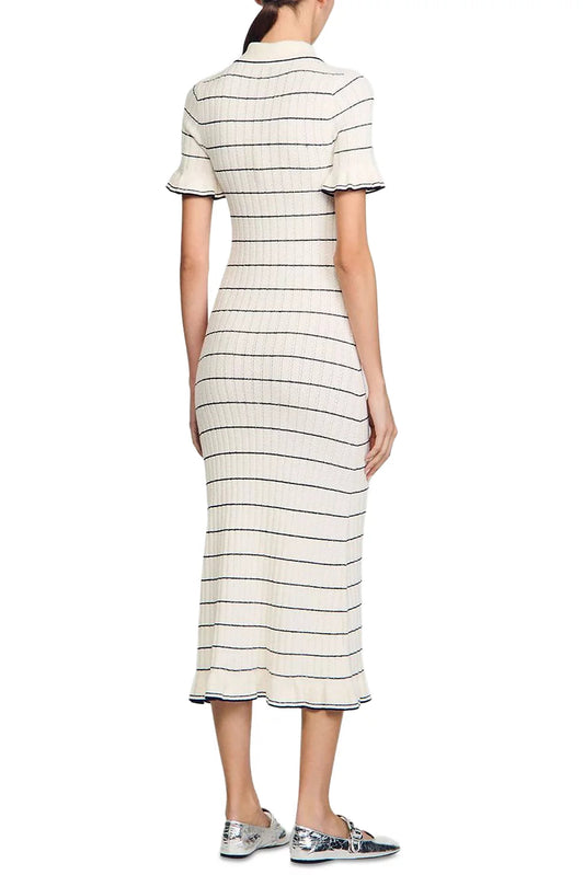 stripe Knitted Maxi Dress in ecru