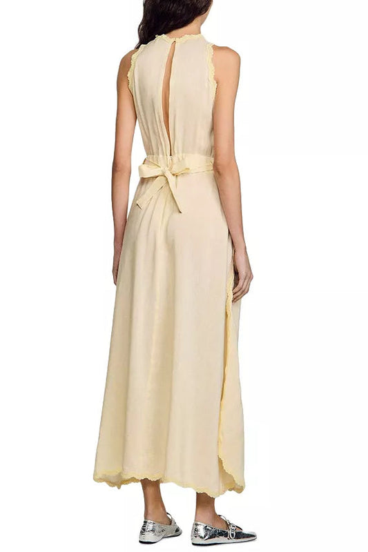 sleeveless Lace Detail Maxi Dress in light yellow