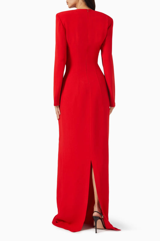 long sleeve heart cutout maxi dress in red