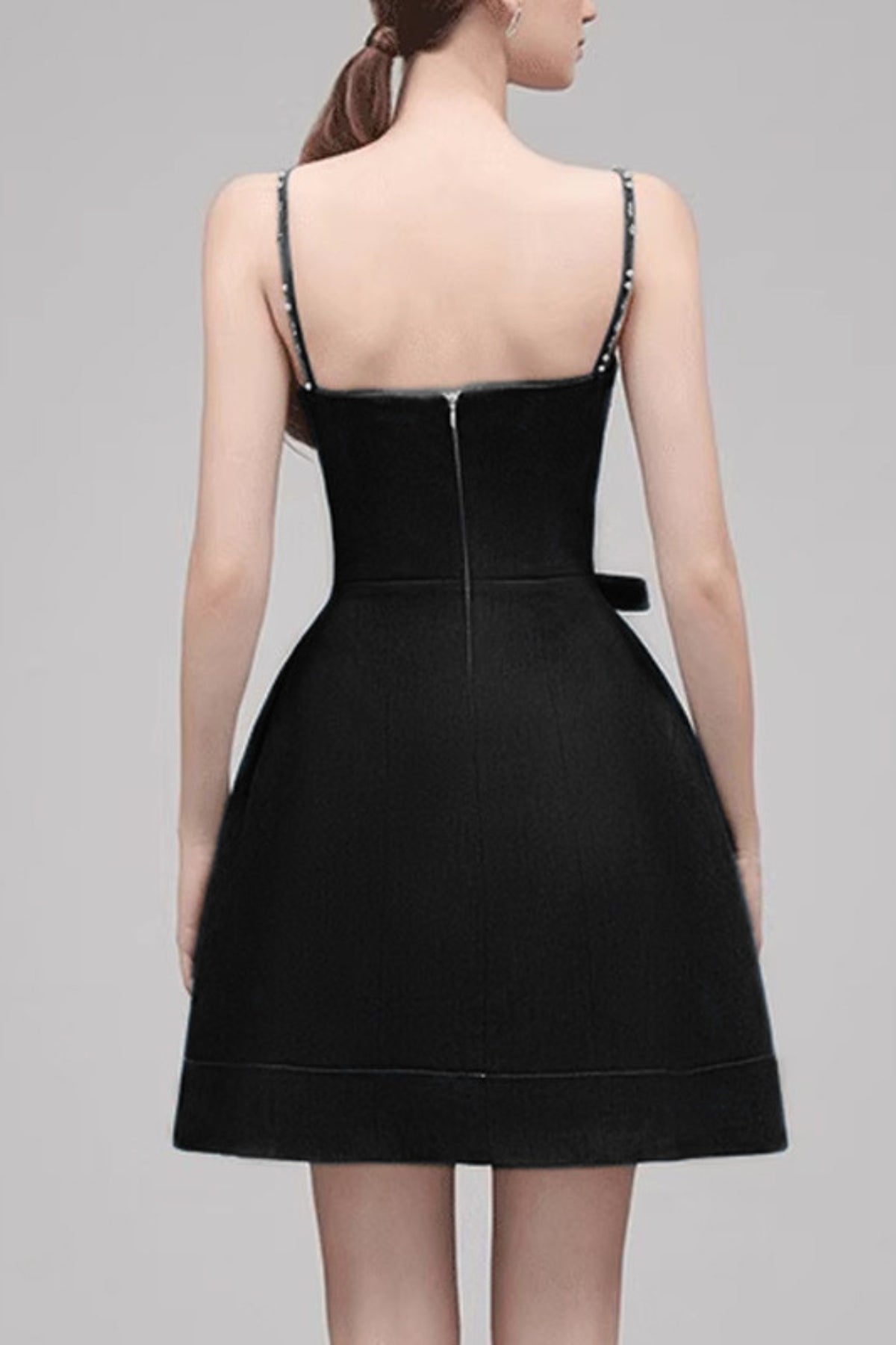 ELMA CRYSTAL EMBELLISHED BOW MINI DRESS IN BLACK