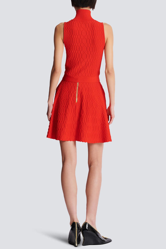candance Sleeveless plaid Knit Top skirt set in red