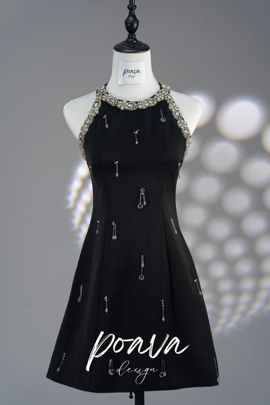 RHINESTONE EMBELLISHED SUNDRESS IN BLACK