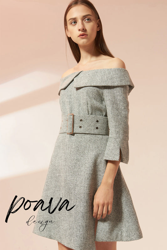 Off shoulder mini dress with belt