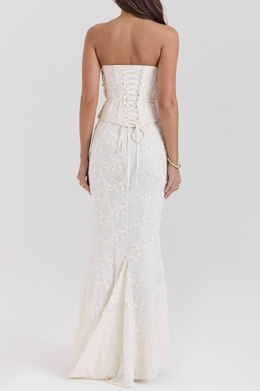 Floral mermaid maxi dress set in white