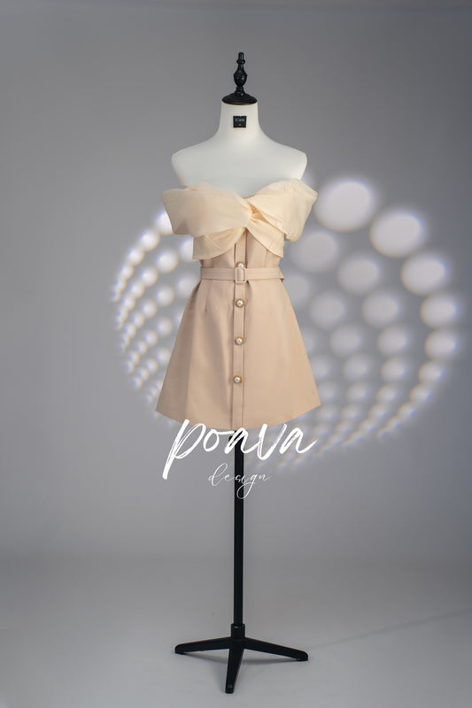 Pearl buckle off shoulder mini dress