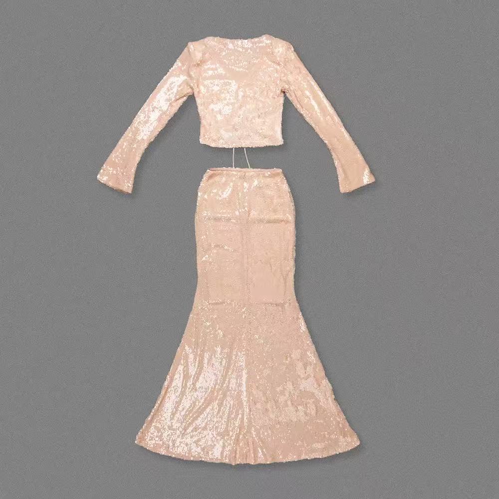 Aubelin Sequin Two Piece Set - Nude