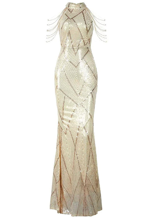 Geometric Sequin Chain Mermaid Prom Dress