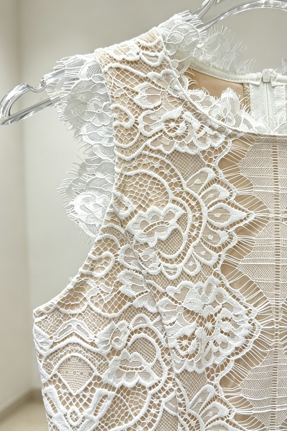 High Neck Lace Top & Puffy Tulle Skirt Two-Piece Set