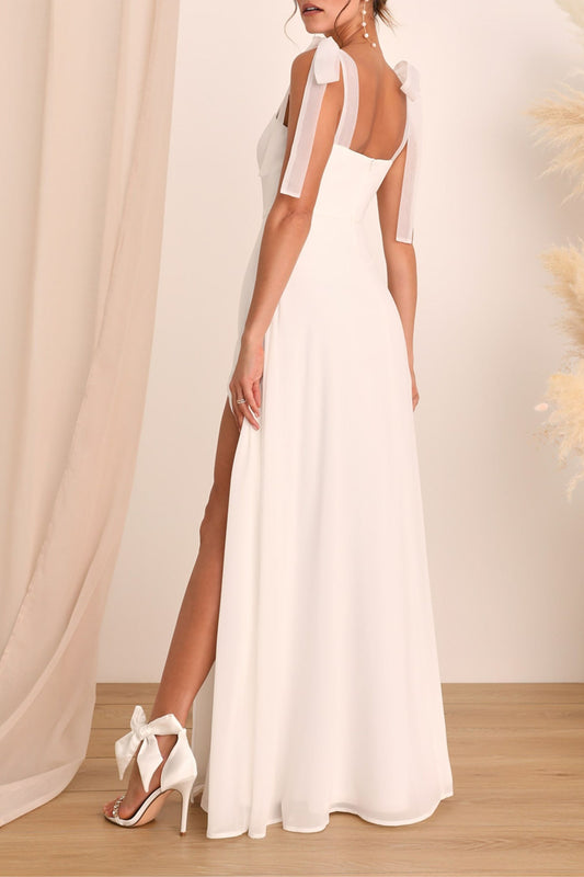 White Tie-Strap Maxi Dress