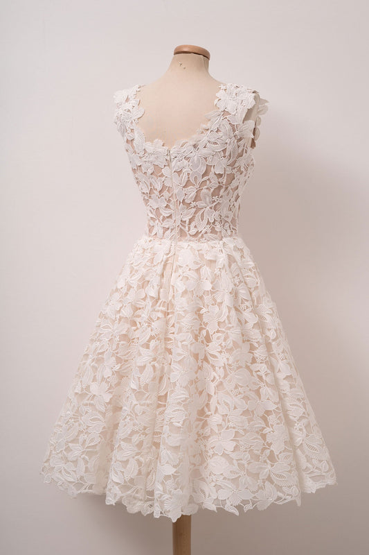 Ivory white lace mini prom dress
