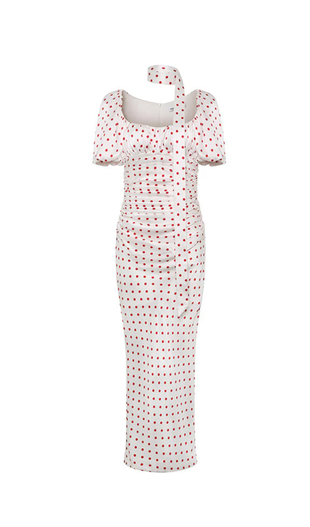 Red Polka Dot Bubble Sleeve midi Dress