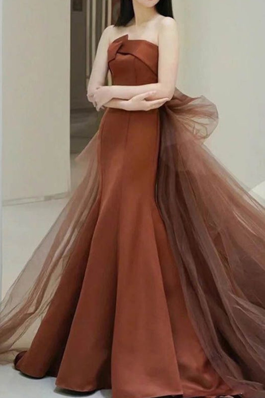 Mermaid Tulle Satin Long Prom Dress