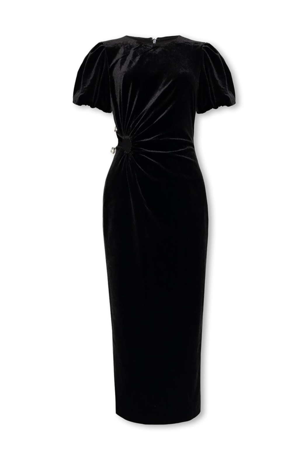 pleated velvet cut-out midi dress in black